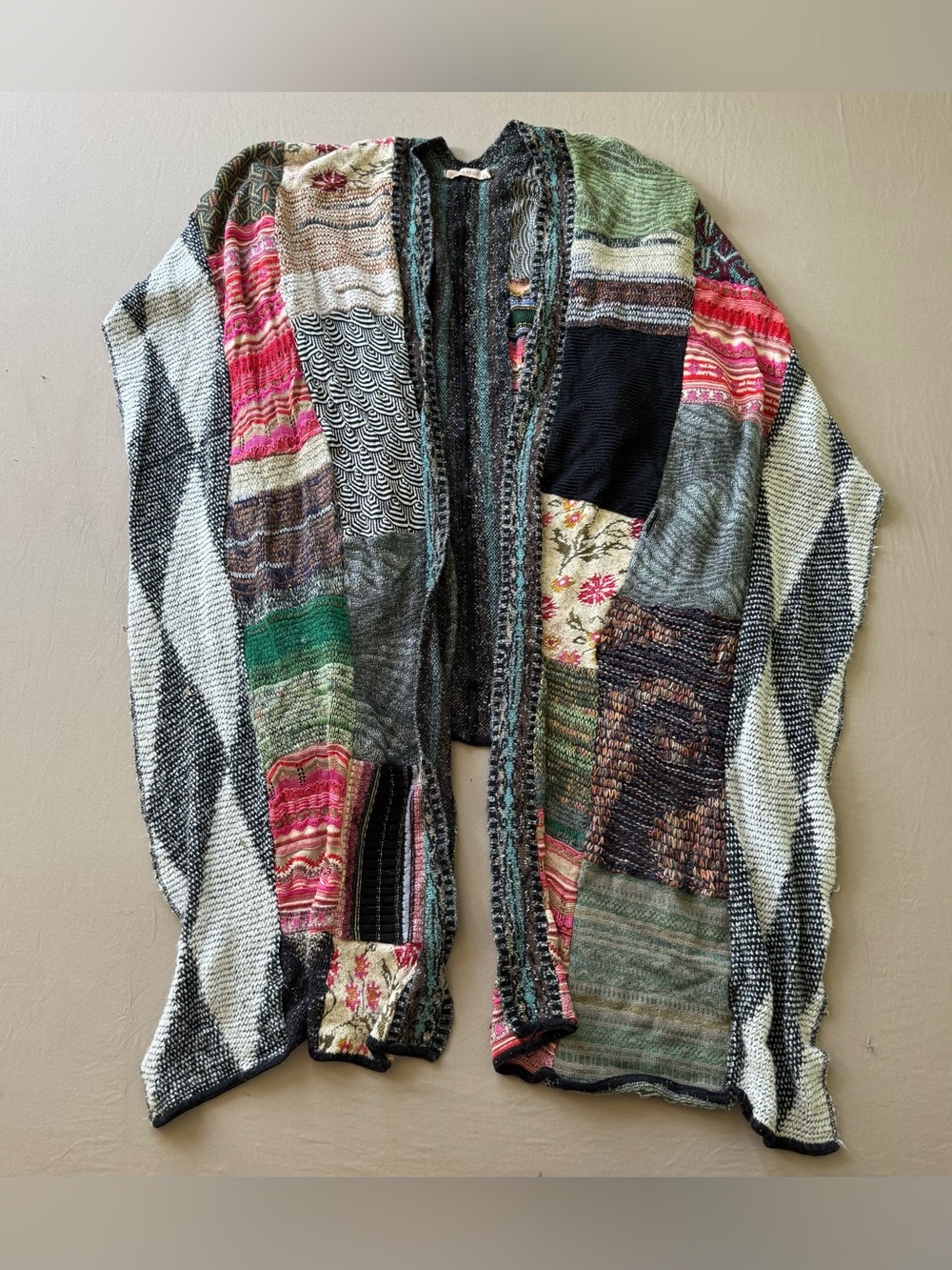 Anthropologie Cecilia Prado Wrap Shawl Patchwork Knit Cardigan Sweater